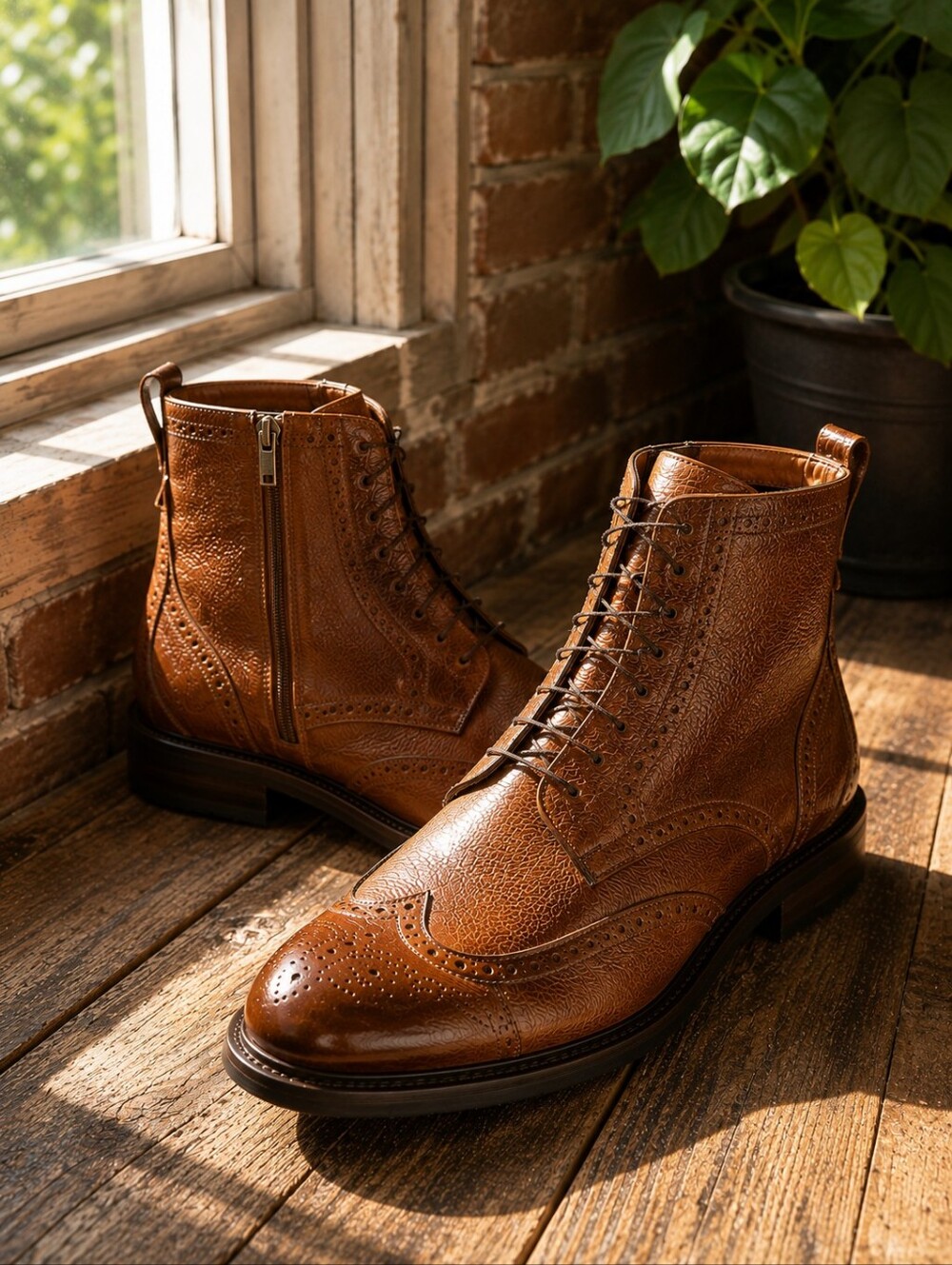 Cole Haans Brown Leather Brogue Boots. Mens Size 10.5